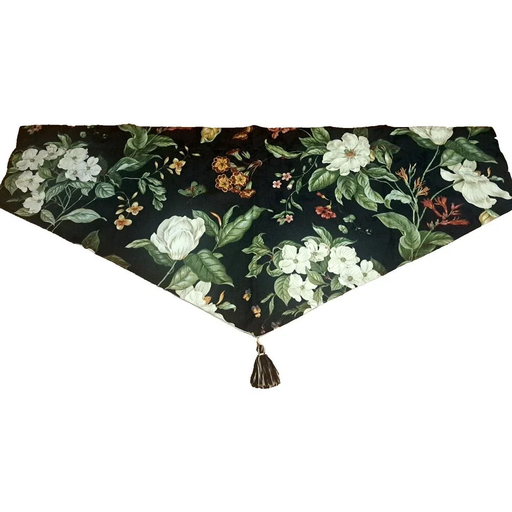 Williamsburg Triangle Valance Tassel Magnolia Dark Floral Gothic Fairy 50x22